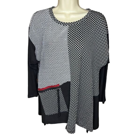 IC by Connie K Black & White Asymmetrical Tunic Top Size Large - Picture 7 of 12